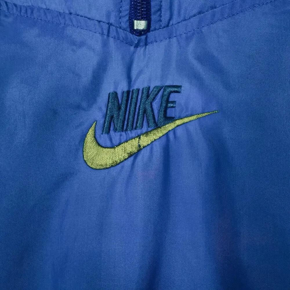 VTG 90s Nike Windbreaker Jacket Blue Green Colorblock Men‎ LG Pack Hood Half Zip